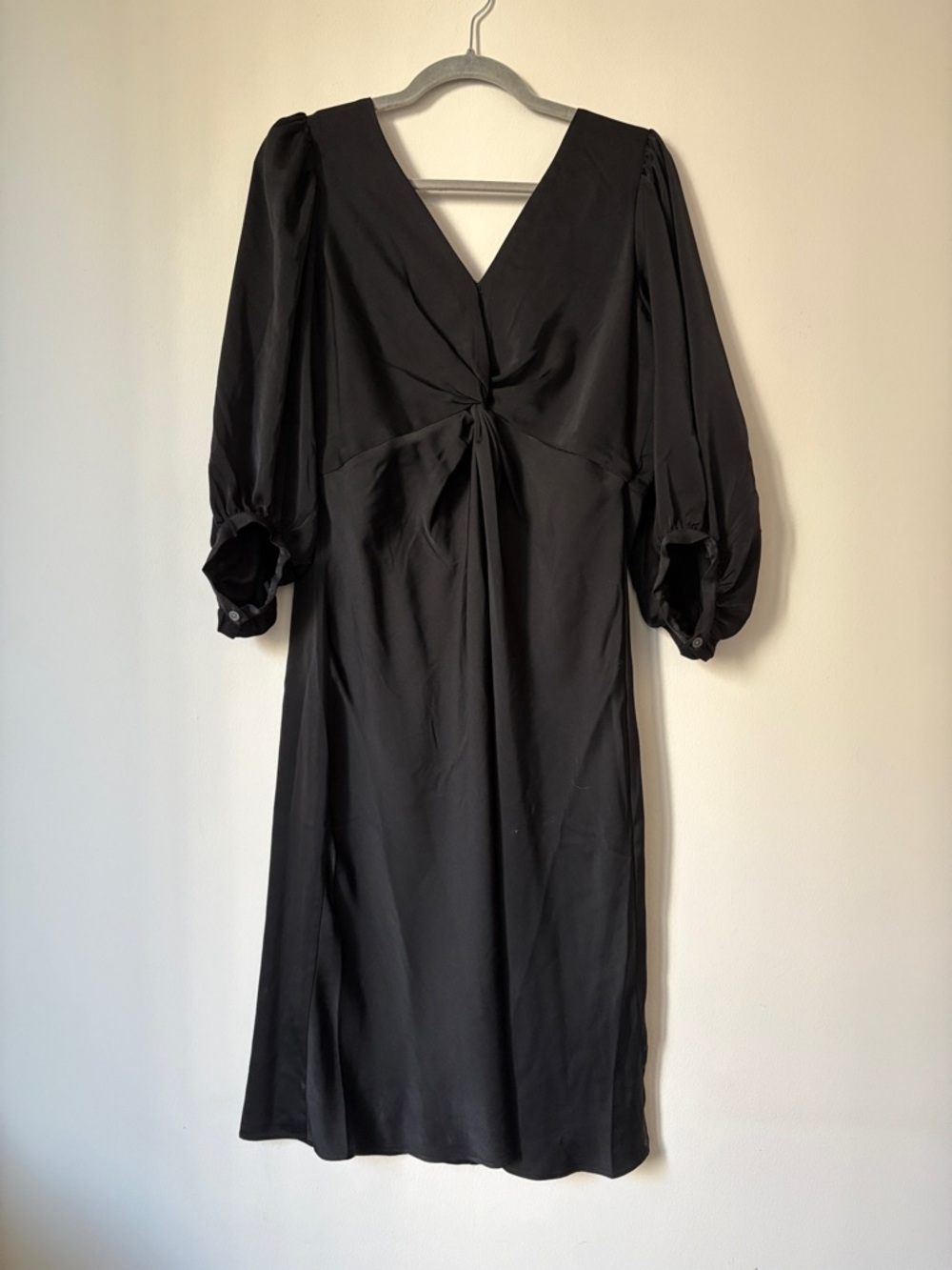 Banana Republic Black Twist-Front Puff-Sleeve Midi Dress